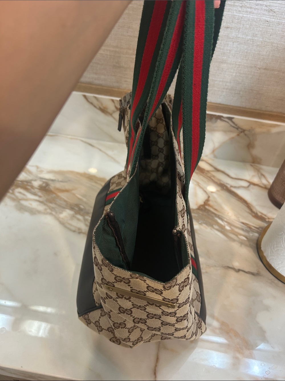 Gucci Beige GG Canvas Tote with Green and Red Web Straps - Picture 5 of 9